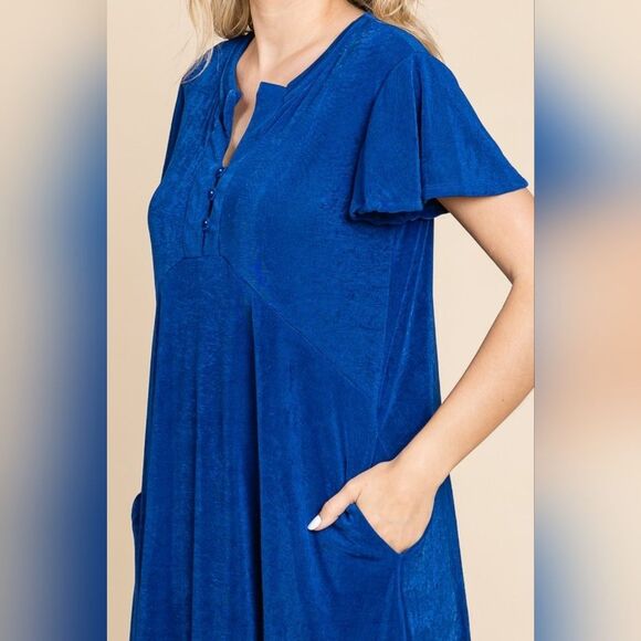 🎁25% Off Bundles🎁  Flutter Sleeve Ruffled Asymmetric Vibrant Blue Flowy Dress - Picture 3 of 6